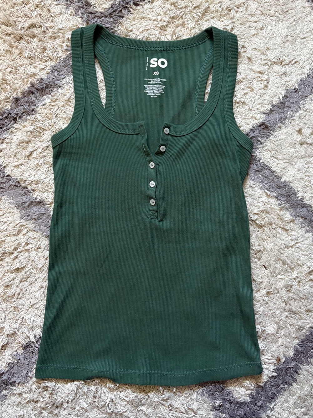 SO Dark Green Ribbed Henley Tank